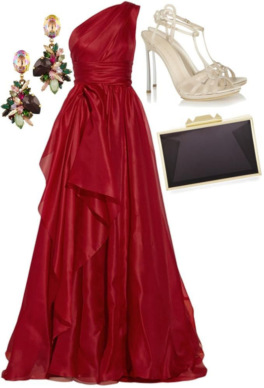 Gorgeous A line One Shoulder Red Chiffon Birthday Dress Prom Dress Graduation Dresses D2563