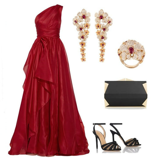 Gorgeous A line One Shoulder Red Chiffon Birthday Dress Prom Dress Graduation Dresses D2563