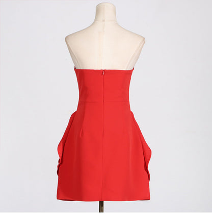 Cute A Line Strapless Red Satin Formal Homecoming Dresses 18th Birthday Outfits Graduation Dress Short Mini Hoco Dresses DH2535