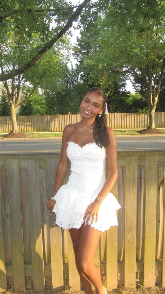 Cute Sheath Sweetheart White Lace Short Formal 8th Grade Homecoming Dresses Summer Middle School Hoco Dress Homecoming Outfits DH520