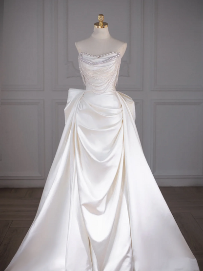Classic Bridal Gown Sheath Sweetheart Satin Long White Wedding Dresses Elegant Bridal Gowns DH749