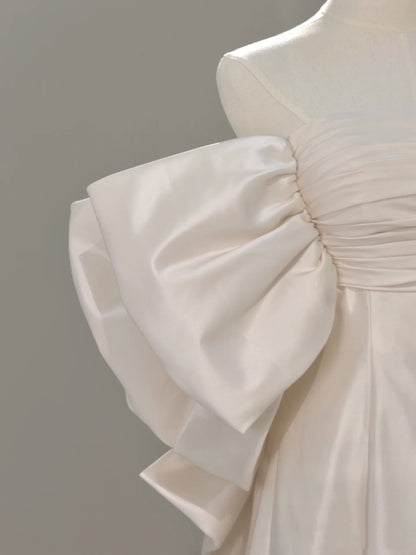 Classic Bridal Gown A Line Off The Shoulder Short Sleeves Satin White Wedding Dresses Minimalist Bridal Gowns DH752
