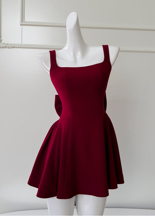 Cute A line Square Neck Short Burgundy Formal 8th Grade Homecoming Dresses Summer Middle School Hoco Dress Homecoming Outfits DH91