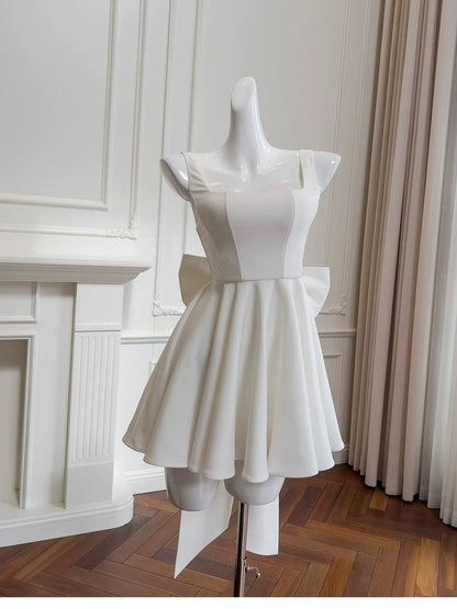 Cute A line Square Neck Short Satin White Formal 8th Grade Homecoming Dresses Summer Middle School Hoco Dress Homecoming Outfits DH97
