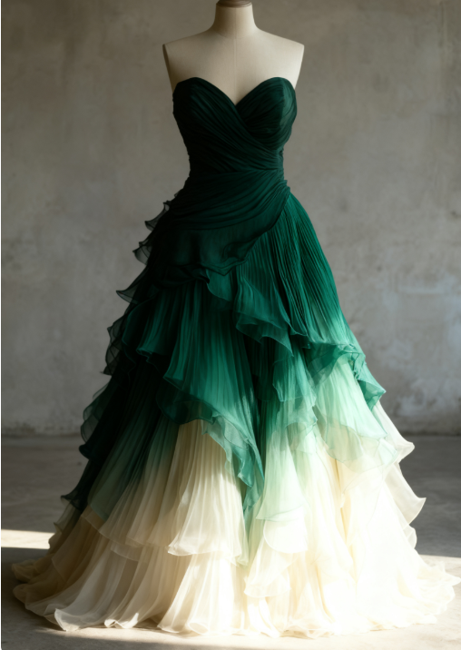 Gorgeous A-Line Gradient Dark Long Prom Dresses,  Dark Green Birthday Dresses, Sweet 16 Dresses DP04006