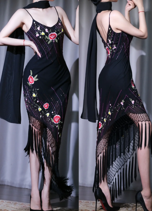 Glam Spaghetti Straps Sheath Long Prom Dresses Chiffon Black Evening Dresses Sleeveless Formal Dresses DP04082