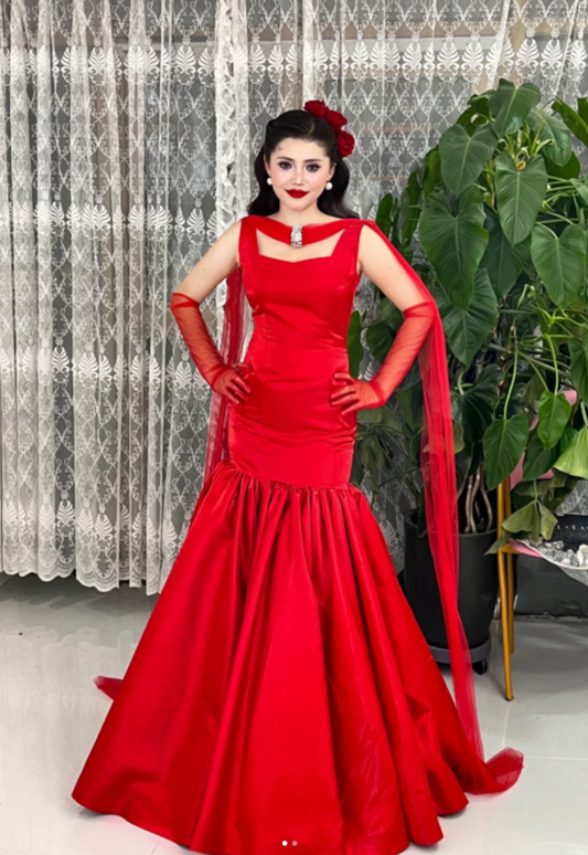 Gorgeous Mermaid Long Prom Dresses Satin Burgundy Evening Dresses Sleeveless Birthday Dresses DP04084