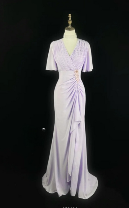 Elegant Sheath Long Prom Dresses Chiffon Lilac Mother of the Bride Dresses DP04146