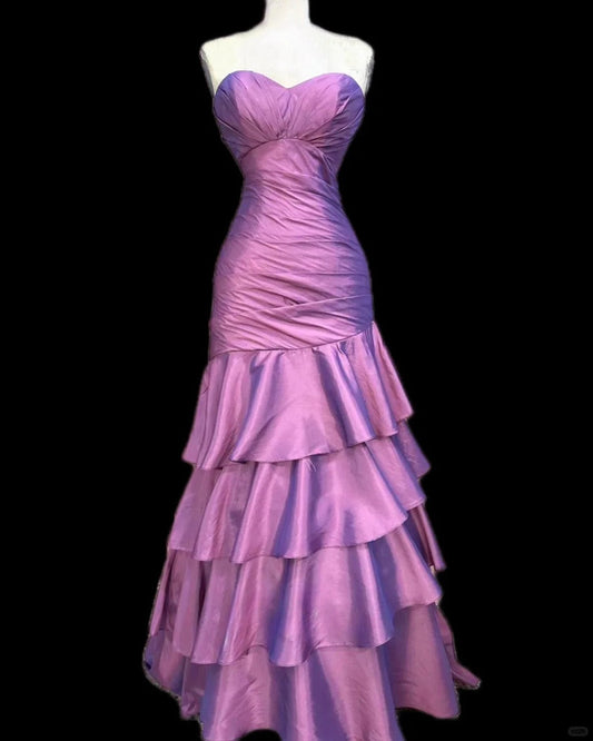 Elegant Sweetheart Mermaid Long Prom Dresses Satin Purple Evening Gowns Sleeveless Formal Dresses DP04180