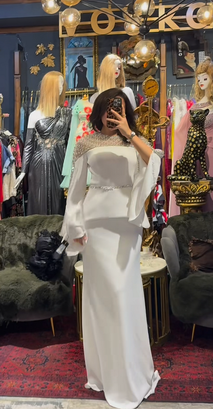 Elegant Sheath White Mother of Bride Dresses Satin Long Sleeveless Evening Dresses  DP4209