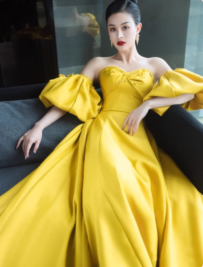 Cute One-shoulder A-Line  Long Prom Dresses Satin Yellow Evening Dresses Yellow Birthday Dresses DP04225