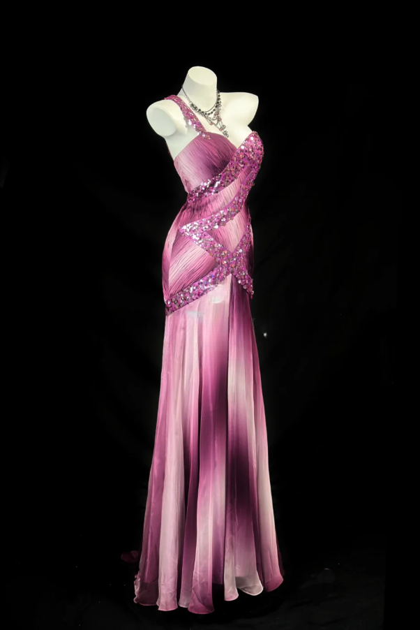 Elegant One-shoulder Sheath Long Prom Dresses Chiffon Evening Dresses Sleeveless Mother of Bride Dress DP04267