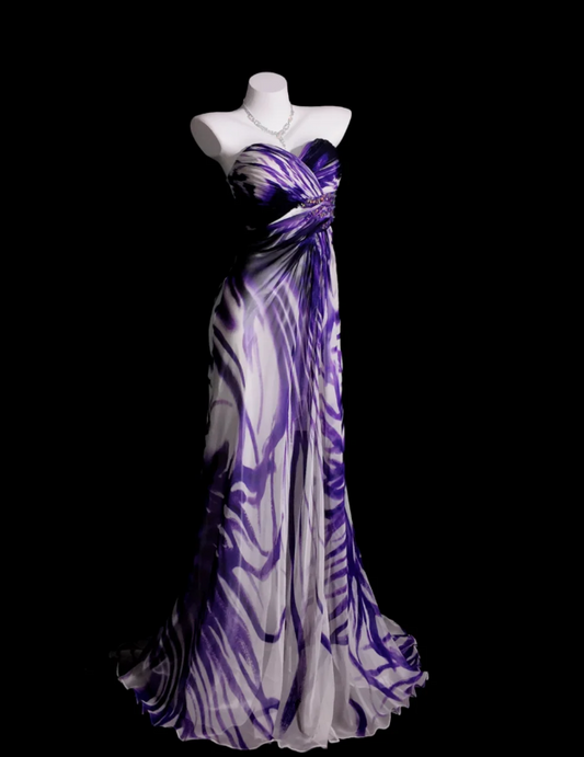 Elegant Sweetheart Sheath Long Prom Dresses Chiffon Puprle Evening Dresses Sleeveless Mother of Bride Dresses   DP04283