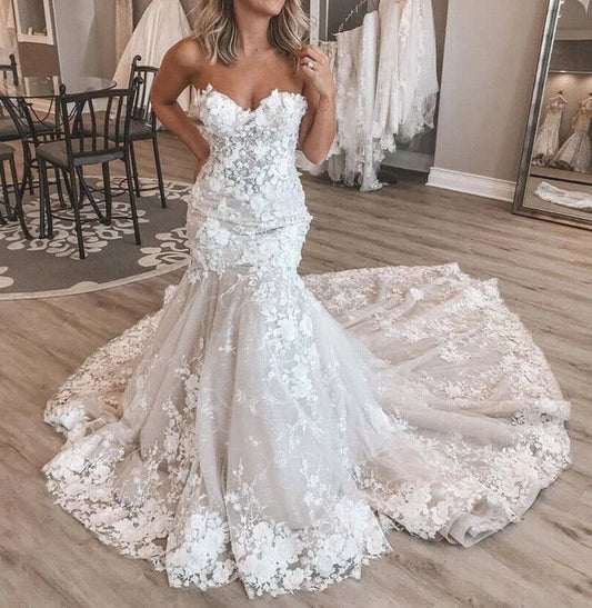 Glam Sweetheart Sheath Long Wedding Dresses Applique Tulle White Bridal Gowns Sleeveless Bridal Dresses DP04303