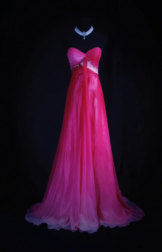 Elegant Sheath Hot Pink Long Prom Dresses Sweetheart Birthday Dresses Beaded Chiffon Sleevless Evening Dresses DP04430