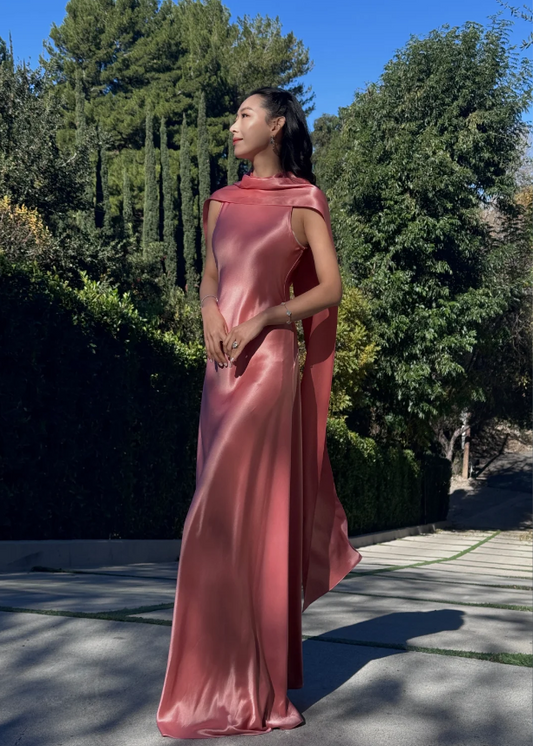 Fashion Sheath Orange-Pink Long Prom Dresses Satin Sleeveless Bridsmaid Dresses DP04454