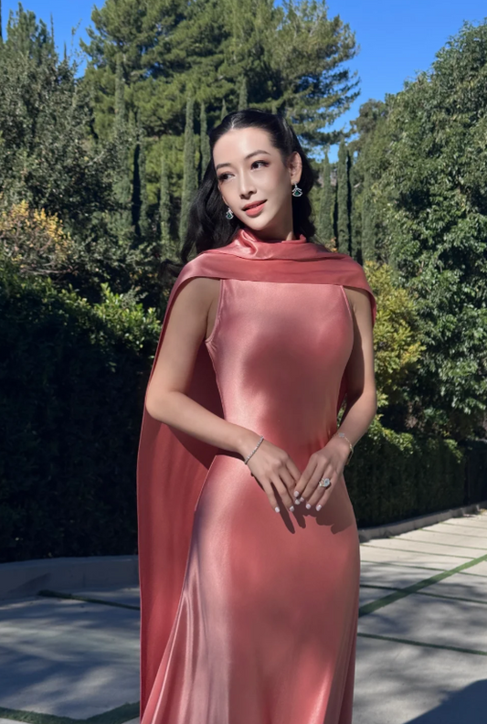 Fashion Sheath Orange-Pink Long Prom Dresses Satin Sleeveless Bridsmaid Dresses DP04454