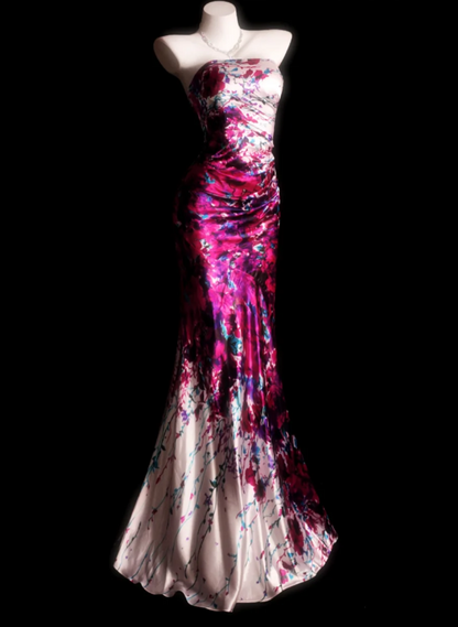 Chic Strapless Sheath Long Prom Dresses Satin Birthday Drseses Sleeveless Evening Dresses DP04461