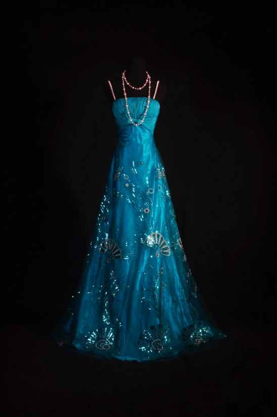 Chic Spaghetti Straps A-Line Long Prom Dresses Sequins Tulle Turquoise Party Dresses Sleeveless Evening Dresses DP04463