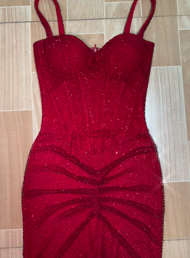 Fashion Burgundy Mermaid Long Prom Dresses Tulle Diamonds Spaghetti Straps Christmas Dresses Sleeveless Evening Dresses DP04482