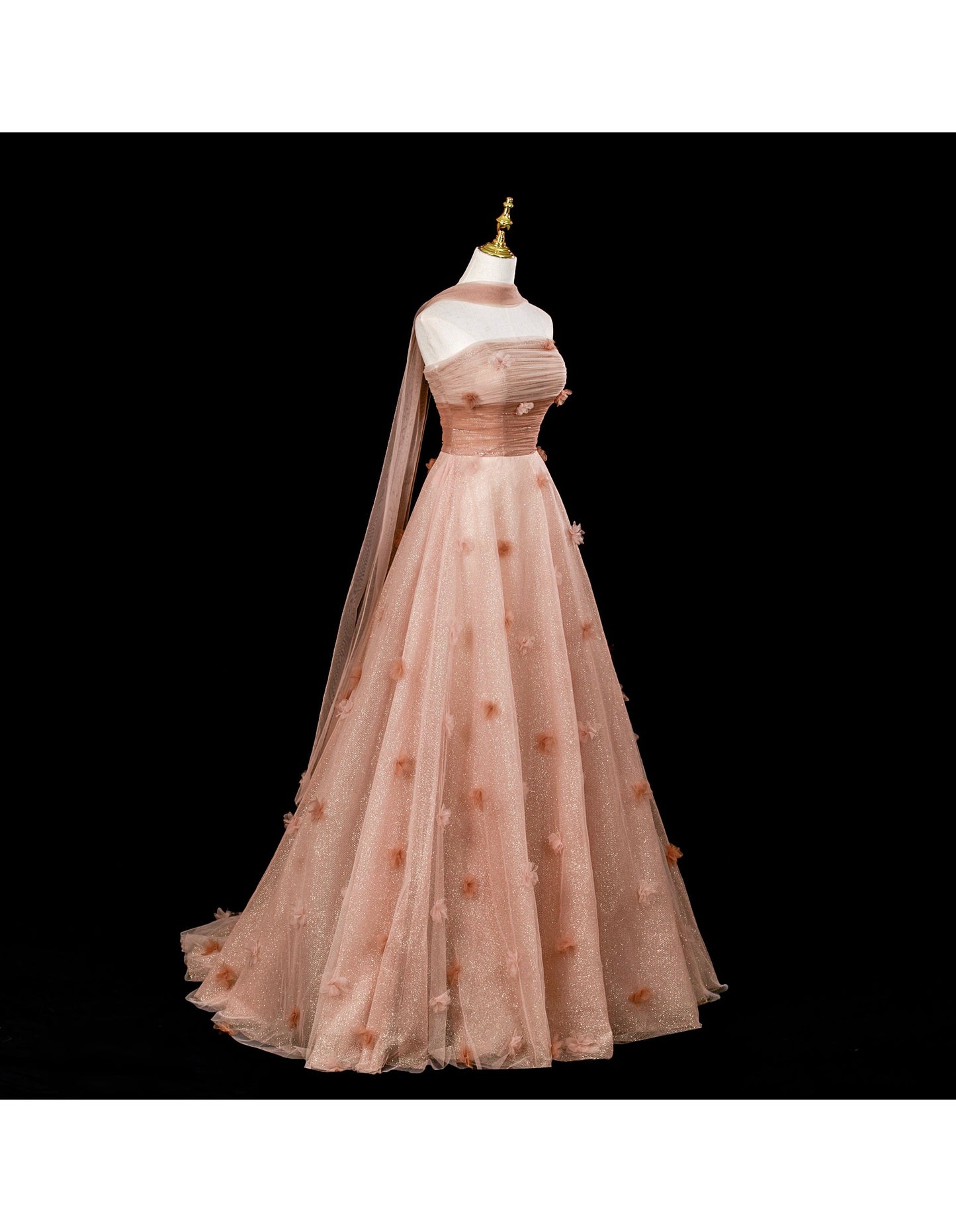 Fairy A-Line Evening Dresses Strapless Long Prom Dresses Aplliques Tulle Sleeveless Brithday Dresses  DP04576