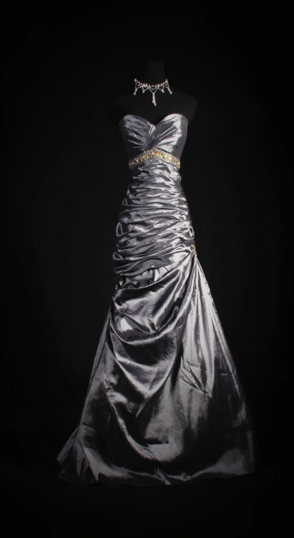 Elegant Sheath Evening Dresses Sweetheart Gray Long Prom Dresses Satin Sleeveless Brithday Dresses   DP04577