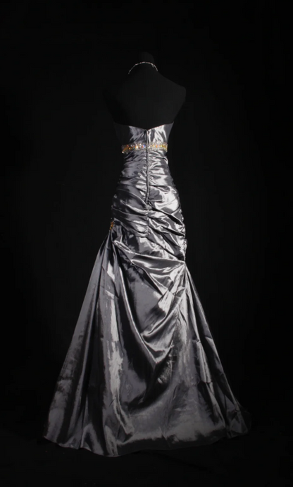 Elegant Sheath Evening Dresses Sweetheart Gray Long Prom Dresses Satin Sleeveless Brithday Dresses   DP04577