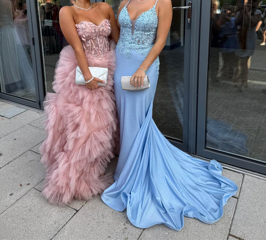 Gorgeous Blue Long Prom Dresses Spaghetti Straps Sheath Birthday Dresses Satin Sleeveless Evening Gowns  DP04745