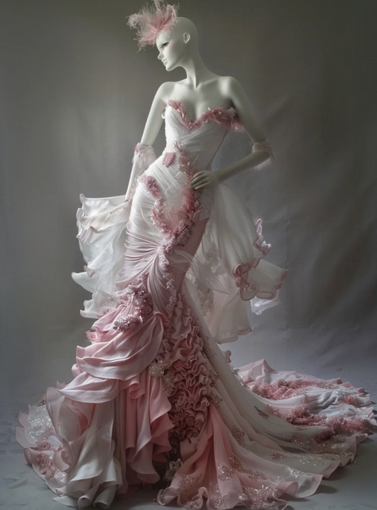 Gorgeous Mermaid Pink Long Prom Dress Chiffon Strapless Evening Dresses DP04808