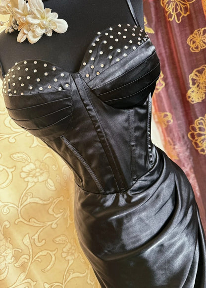 Elegant Black Long Prom Dresses Satin Spaghetti Straps Sheath Evening Dress Sleeveless Birthday Dress DP04906