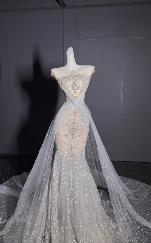 Elegant  Mermaid Long Wedding Dress Tulle Jewel Beaded Bridal Gowns Sleeveless Bridal Dress DP04973