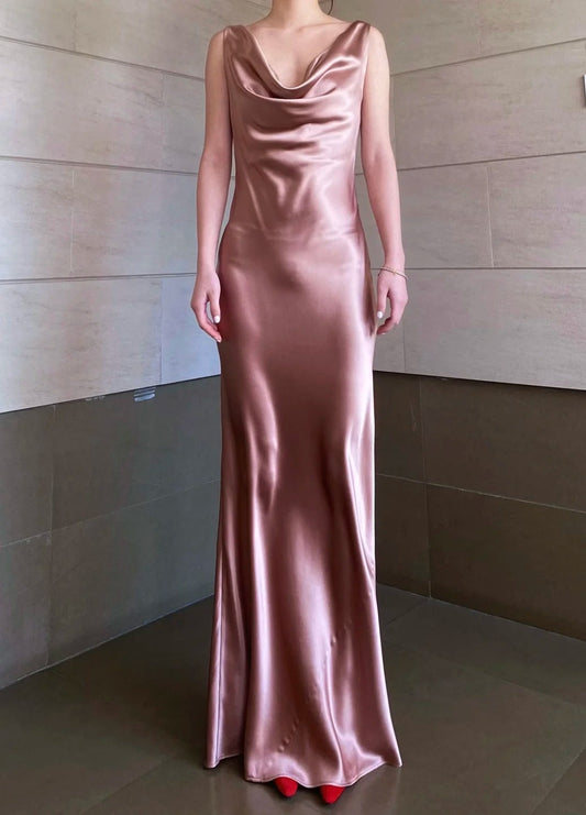 Glam Dusty Pink Bridesmaid Dress Sheath Wedding Guest Dress Sleeveless Evening Dress DP05029