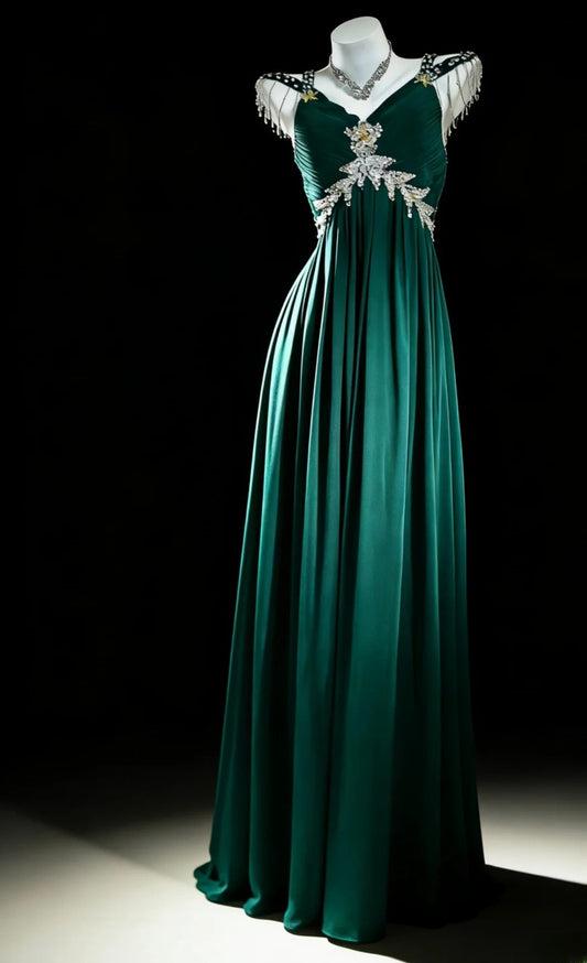 Fairy Sheath Dark Green Prom Dress Chiffon Beaded Sleeveless Evening Dress  DP05087