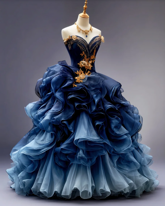 Gorgeous Blue Prom Dress Tulle Sweetheart Ball Gown Sleeveless Evening Dress DP05140