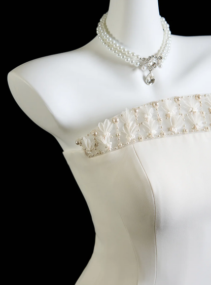 Elegant White Prom Dress Satin Evening Dress Mermaid Birthday Dress DP05170
