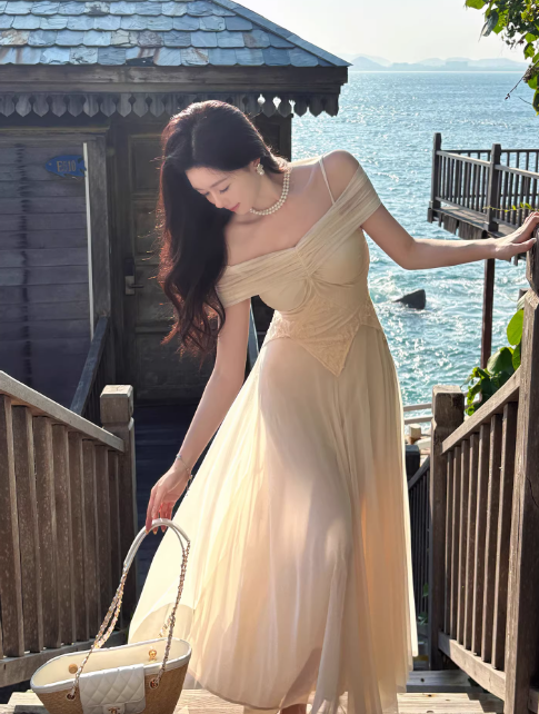 Fairy Apricot Prom Dress Chiffon Spaghetti Straps A-Line Birthday Dress DP05261