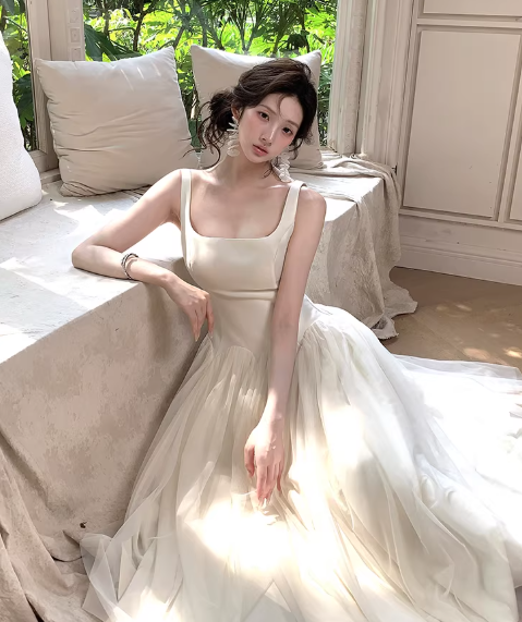 Fairy Apricot Prom Dress Chiffon Spaghetti Straps A-Line Birthday Dress DP05262