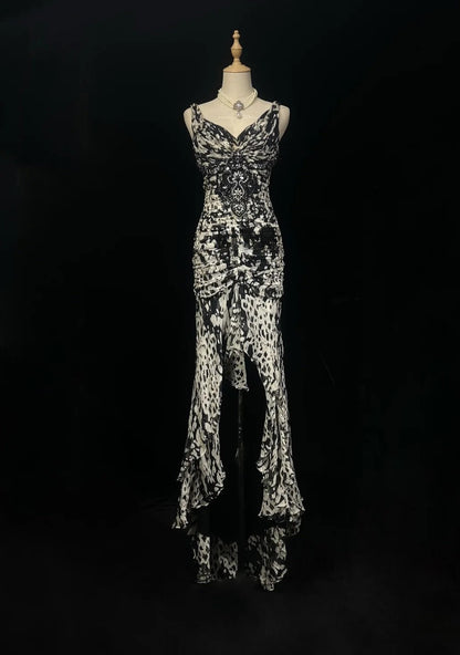 Elegant Leopard print Prom Dress V-neck Chiffon Sheath  Long Evening Dress DP05281