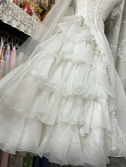 Chic White Long Wedding Dress A-Line Straps Tulle Bridal Dress Sleeveless Bridal Gowns  DP05300