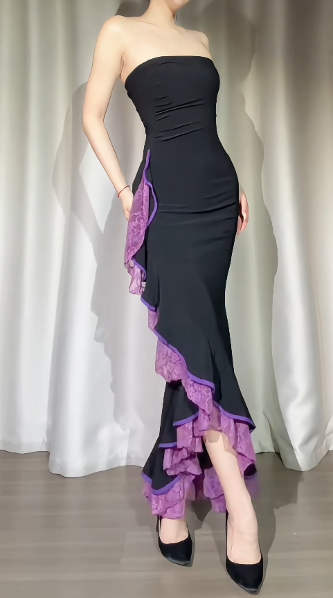 Chic Strapless Evening Dress Sheath Chiffon Formal Dress Sleeveless Black Prom dress DP05305