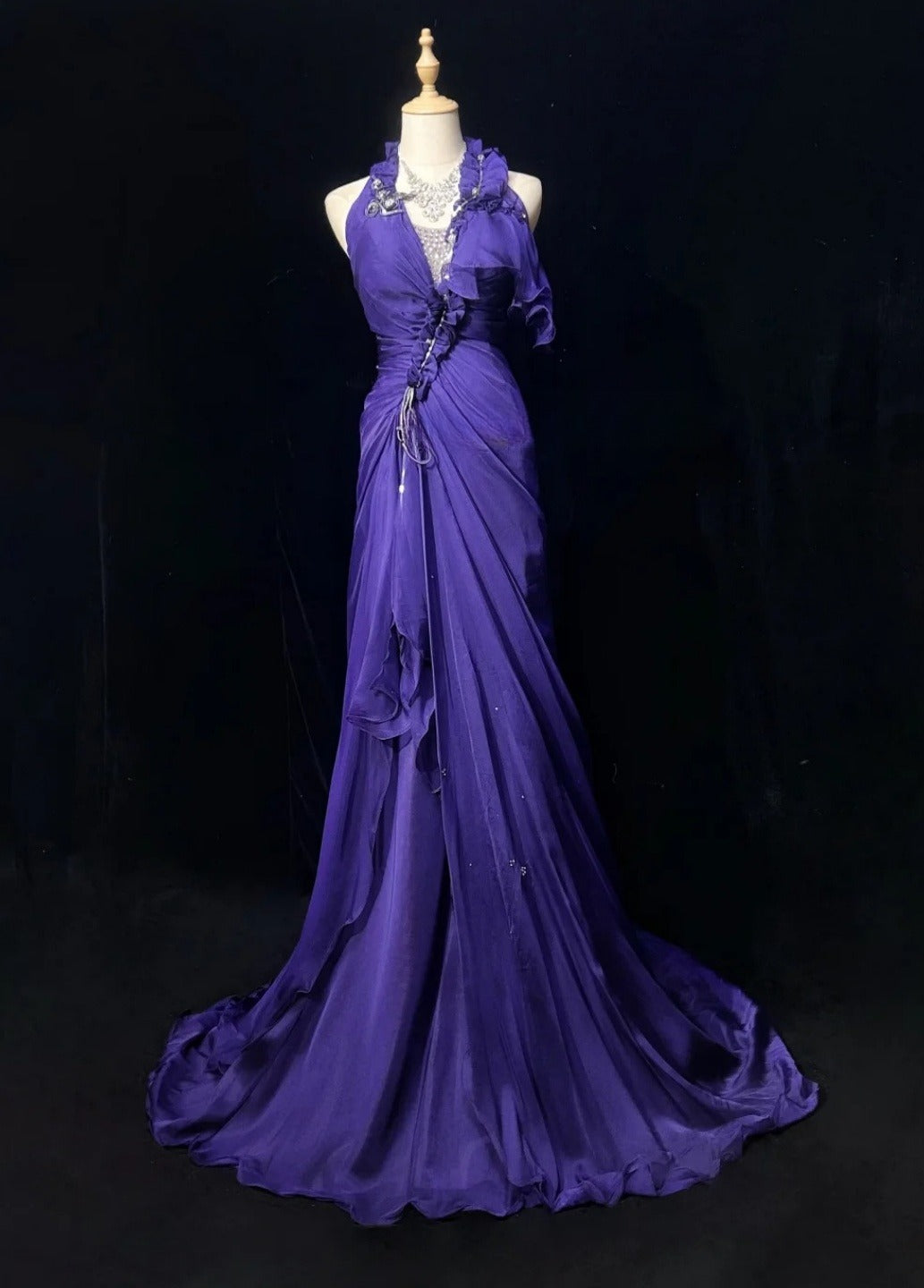 Chic Halter Sheath Chiffon Long Evening Dress Purple  Prom Dress DP05355