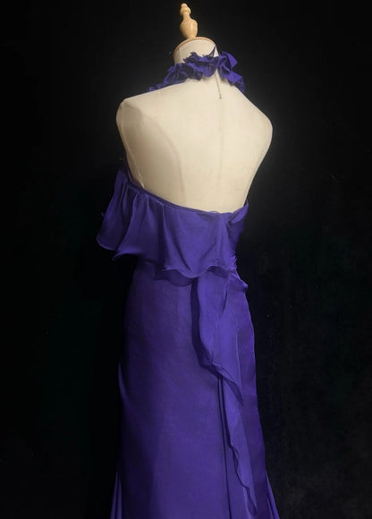 Chic Halter Sheath Chiffon Long Evening Dress Purple  Prom Dress DP05355
