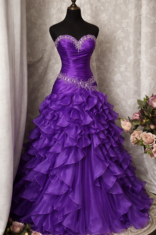 Gorgeous Purple Quinceanera Dress Satin Chiffon Sweet 16 Dress Sweetheart Ball Gown Sleeveless Prom Dress DP05358