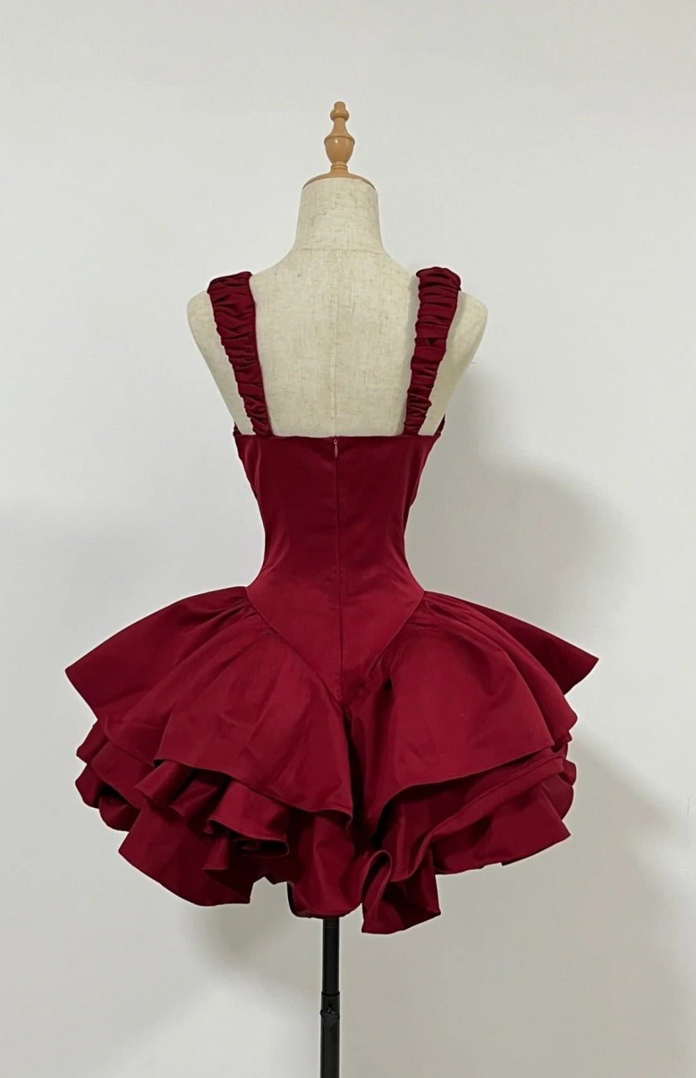Classy Burgundy Short Prom Dress Satin A-Line Birthday Dress Straps Sleeveless Formal Dress DP05376