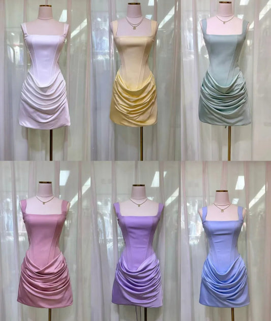 Fairy White Short Prom Dress Straps Sheath Graduation Prom Dress Satin Cocktail Dress DP05429