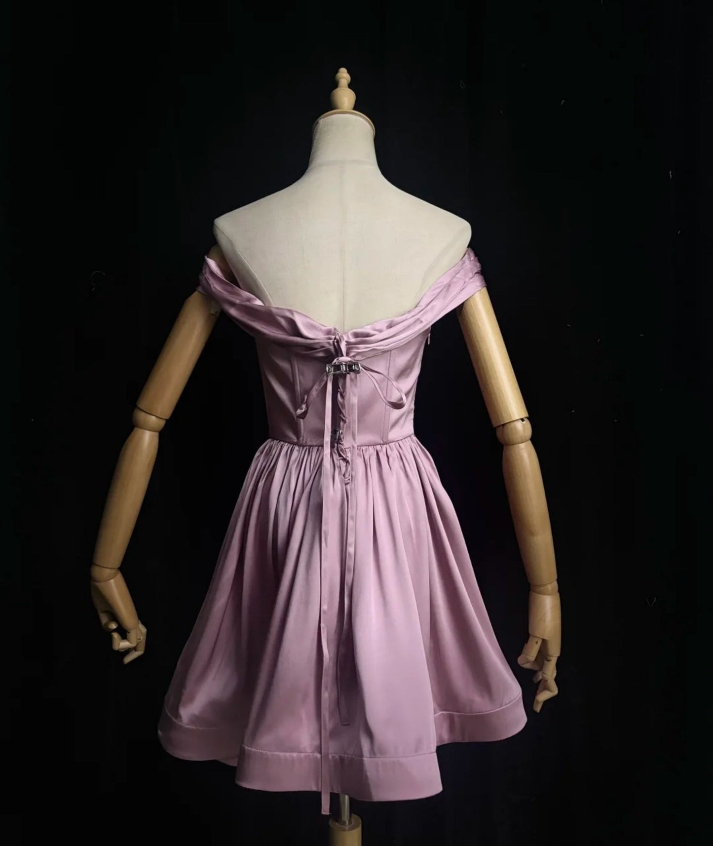 Fairy Pink Short Prom Dress Off-shoulder A-Line Graduation Prom Dress Satin Cocktail Dress DP05431