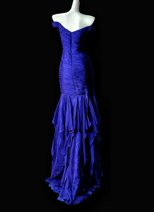 Fairy Blue Prom Dress Off-shoulder Sheath Satin Long Evening Dress  DP05437