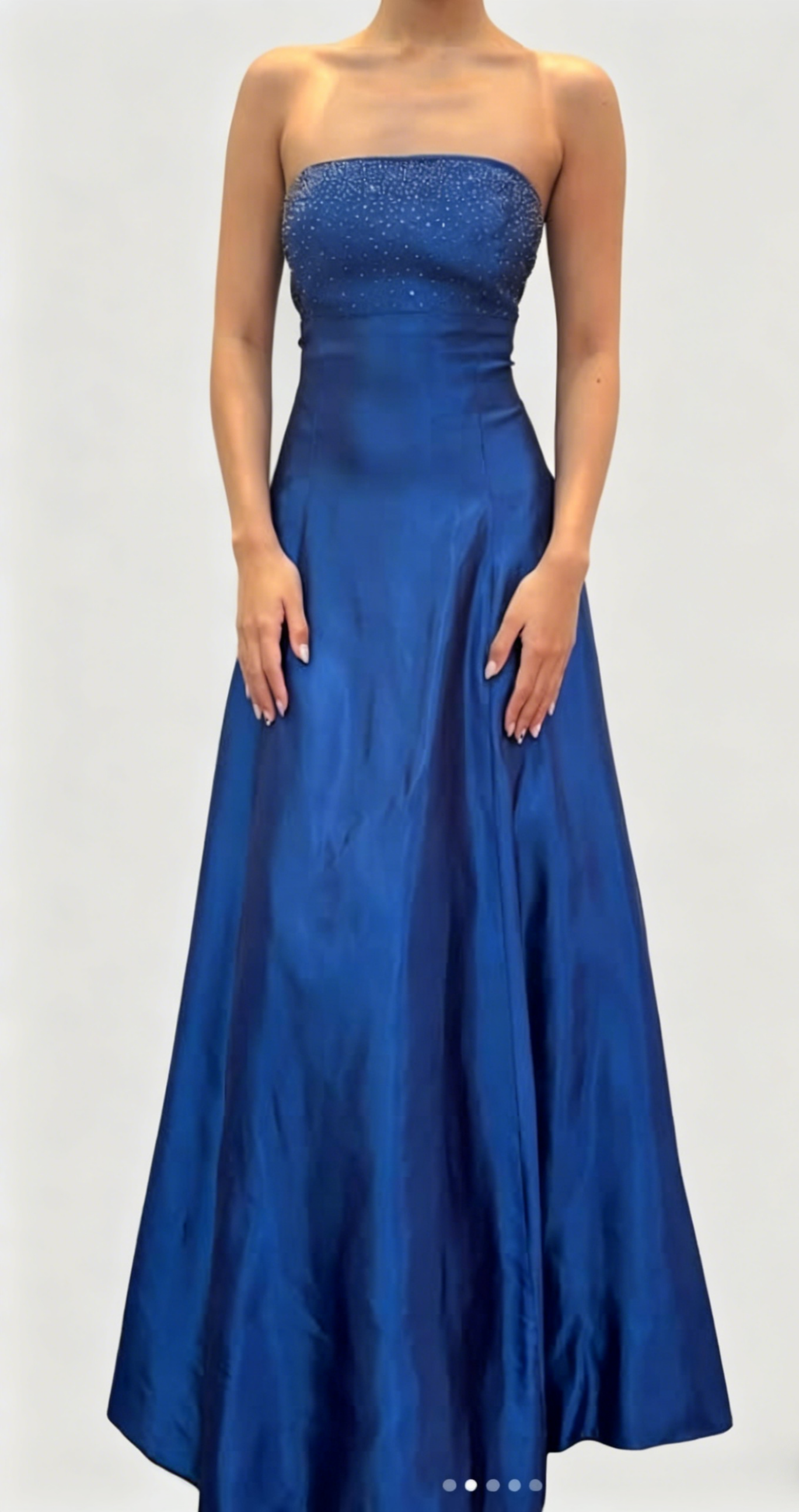 Chic Blue Prom Dress Strapless A-Line Satin Sequins Long Evening Dress DP05440