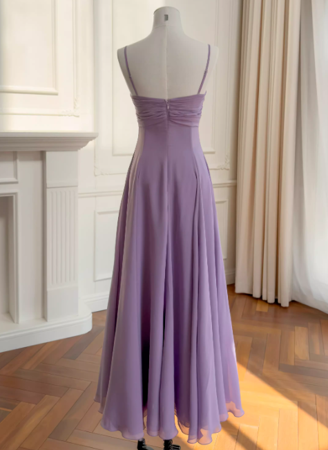 Fairy Purple Birthday Dress Chiffon A-Line Long Evening Dress Sleeveless Prom Dress DP05465