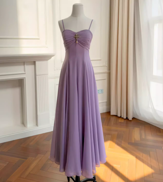 Fairy Purple Birthday Dress Chiffon A-Line Long Evening Dress Sleeveless Prom Dress DP05465